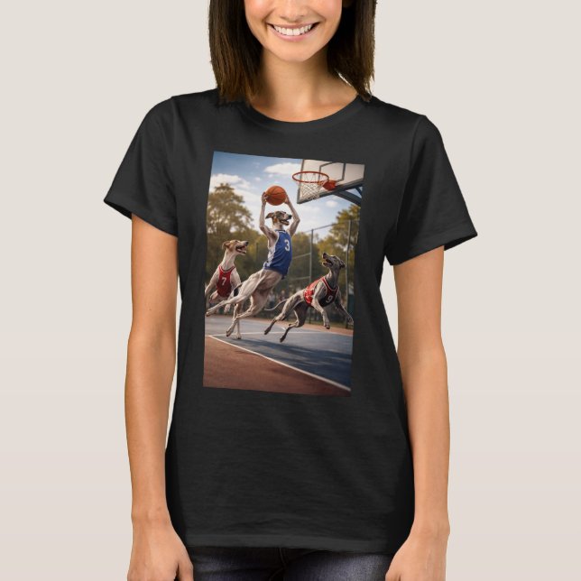 Greyhounds playing basketball t shirt (Framsida)