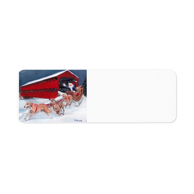 Greyhounds Santa Sleigh Hund Art Adressetiketters Returadress Etikett (Framsidan)