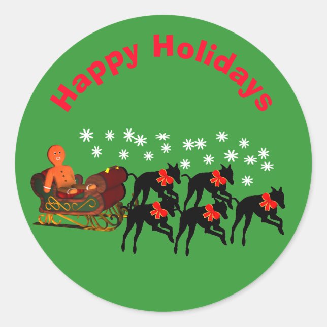 Greyhounds Sleigh-Helgdag Runt Klistermärke (Framsida)