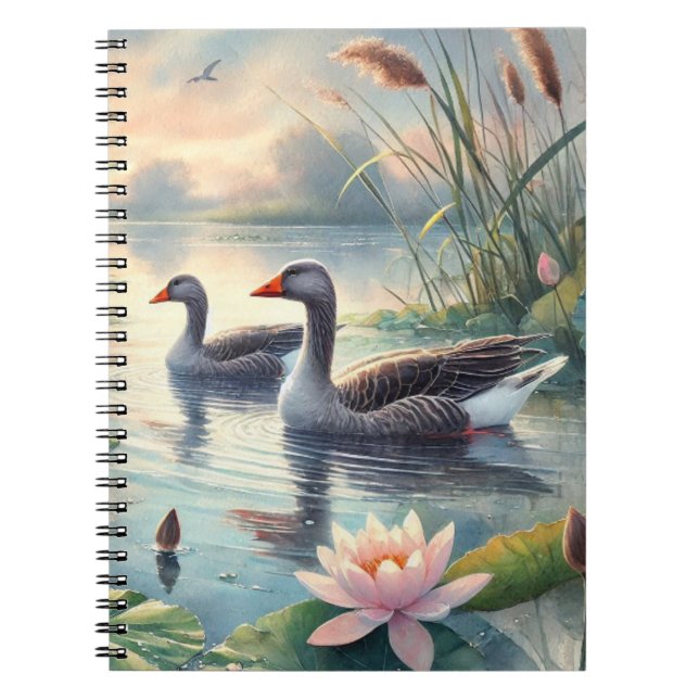 Greylag Geese on the Water - Spiral Notebook Anteckningsbok (Framsidan)