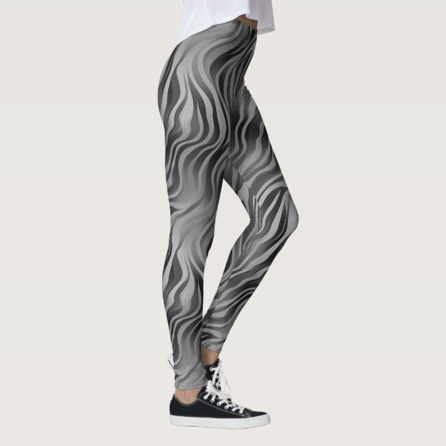 Greyscale Abstract Swirly Stripe Leggings (Höger)