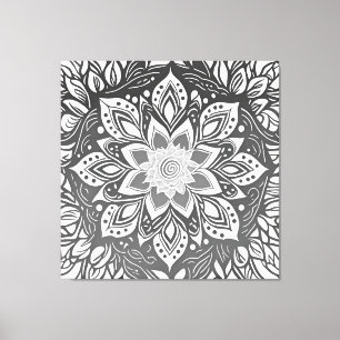 Greyscale Mandala Flower in Black and white Canvastryck
