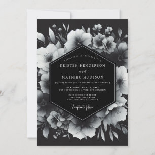 Greyscale Nocturne Bloom Bröllop Inbjudningar