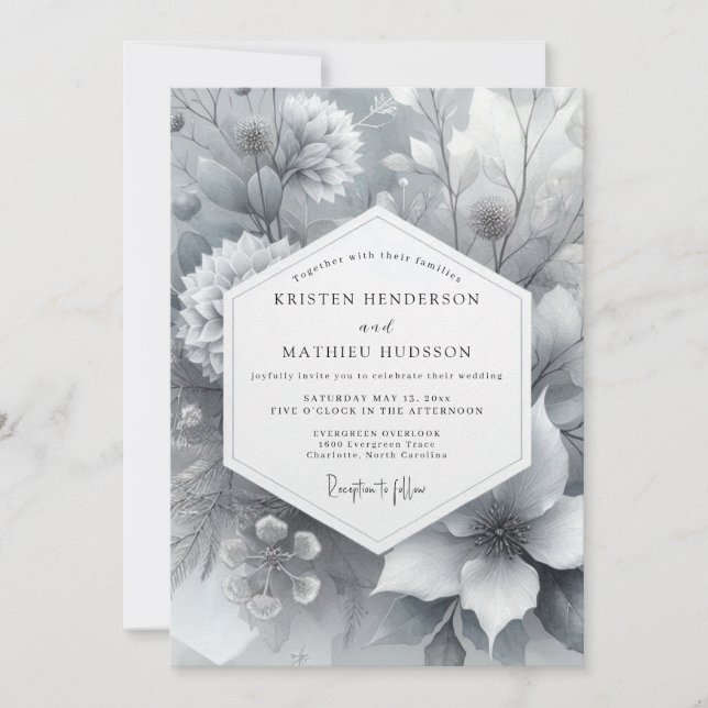 Greyscale Painterly Bloom Wedding Inbjudningar (Framsida)