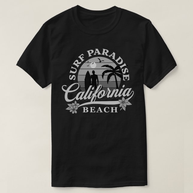 Greyscale Surfing Design Surfa Paradise i Kaliforn T Shirt (Design framsida)