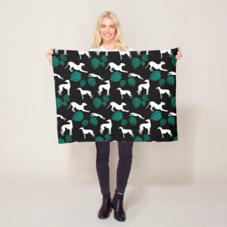 Greyt Greyhound Silhouettes med Monstera Löv Fleecefilt