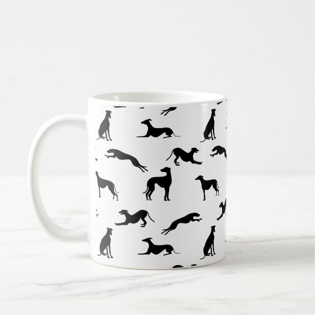 Greyt Greyhound Silhouettes - Svartvit Kaffemugg (Vänster)