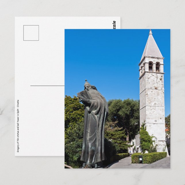 Grgur av Nin-statyn i Split - Dalmatien, Kroatien Vykort (Fram/baksida)