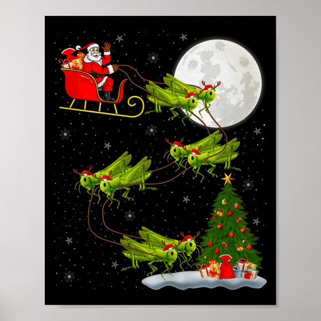 Grhopper Santa Sleigh Flying Funny Magical Christm Poster (Framsidan)