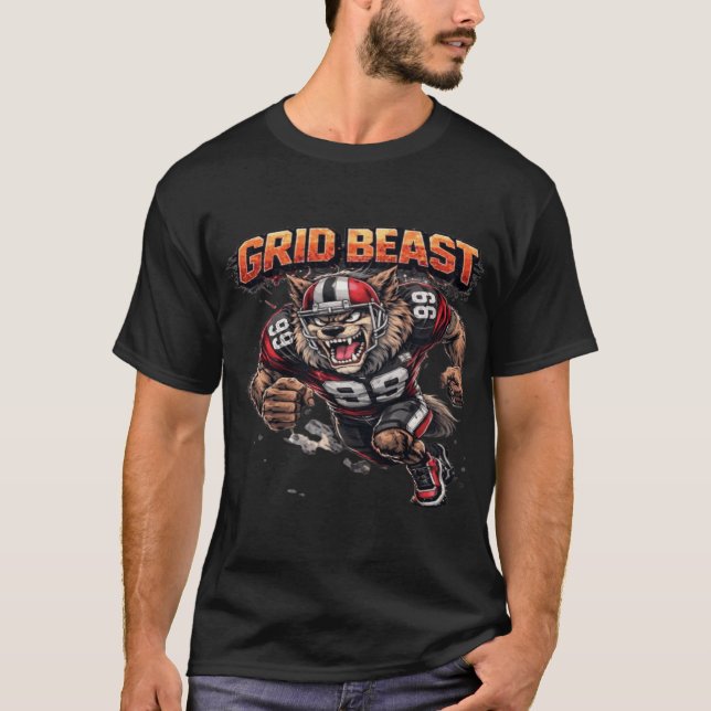 Grid Beast American Football Player Graphic T Shirt (Framsida)