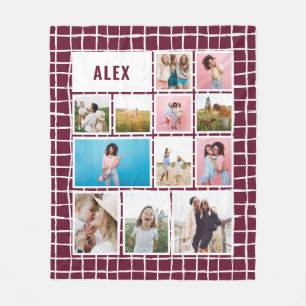 Grid Burgundy 12-fotomodern minimal abstrakt Fleecefilt