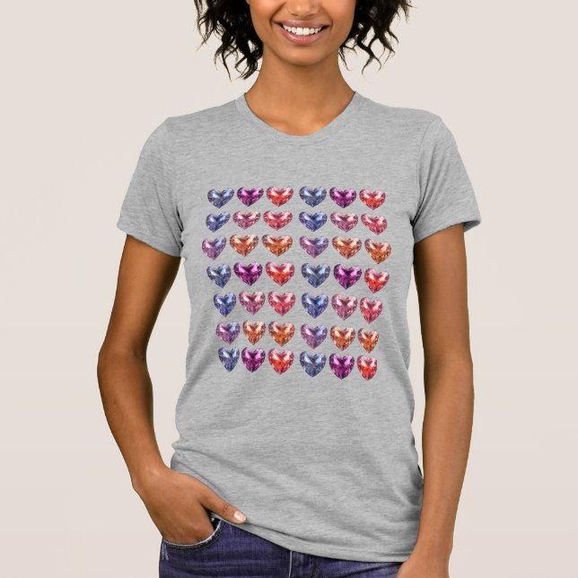 Grid Gemstone-kristallhjärtan T Shirt (Framsida)