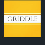 GRIDDLE Bright Golden Gult White Rand Text Canvastryck<br><div class="desc">Den här roligten har en nostalgisk design med GRIDDLE-text inuti ett vitt,  vitt mittfält rand,  som markerats med svart streck och flyter ljusa ränder för gult mot en ljus och bred bakgrund av gyllene gulter. Texten kan vara personlig.</div>