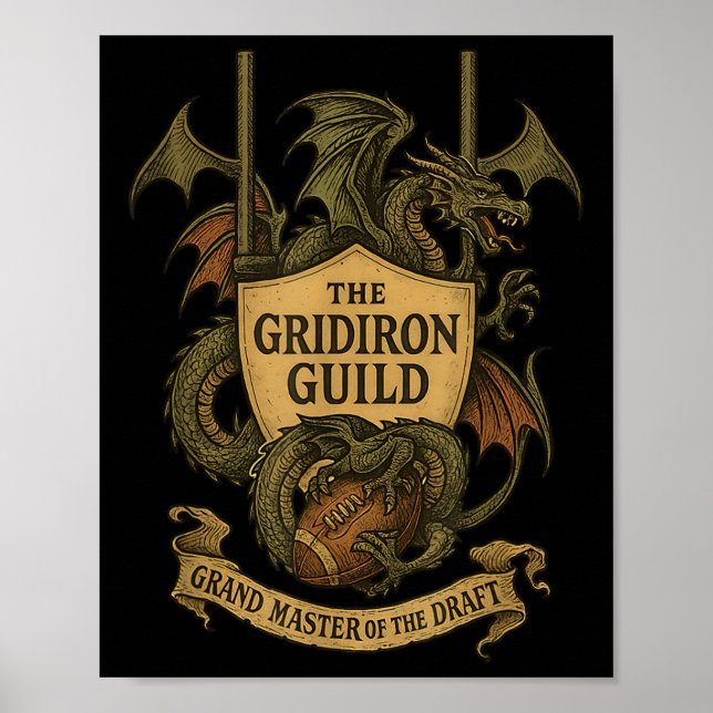Gridiron Guild Dragon Emblem Fantasy Football Draf Poster (Framsidan)