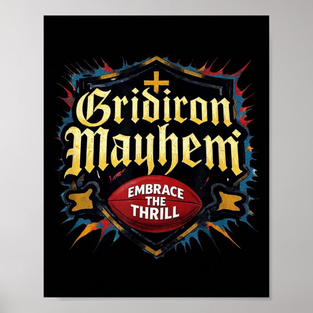 Gridiron Kaos Omfamna Spänning Fotbollsdesign Poster (Framsidan)