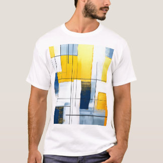 Gridlight Composition — Urban Blocks in Gold & Blu T Shirt