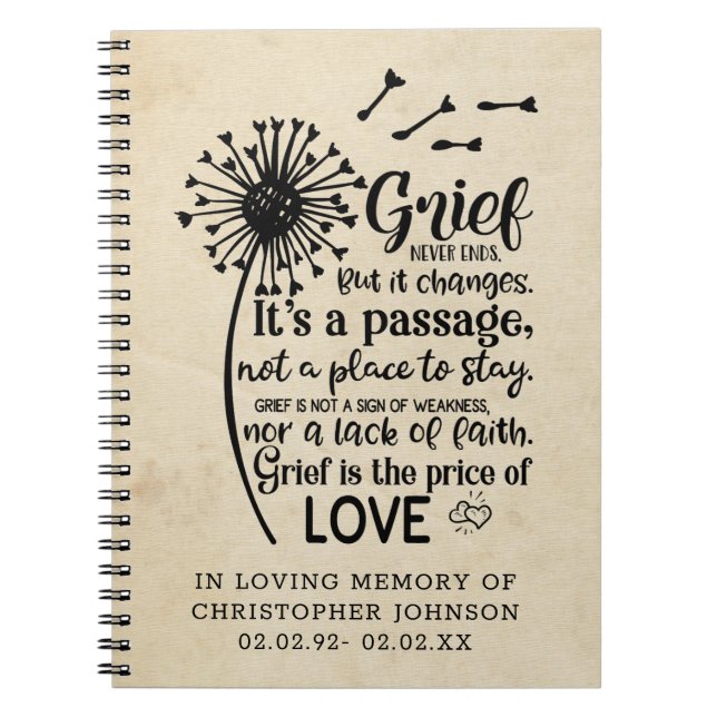 Grief ändrar aldrig... Grief Keepsaké Journal Anteckningsbok (Framsidan)