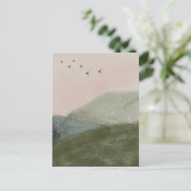 Grief Mourning Loss Flying Birds In Mountains Card Vykort (Stående Fram)