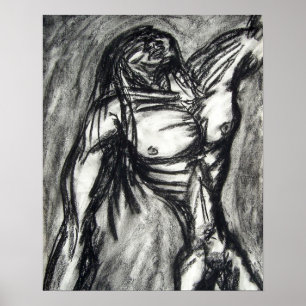 Grief och Depression Charcol Teckning Poster