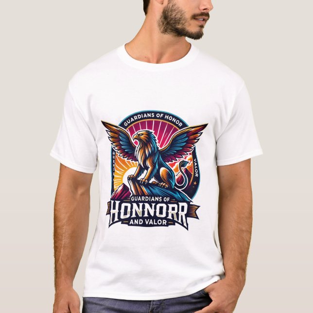 Griffin Guardian: Emblem of Honor and Valor T Shirt (Framsida)