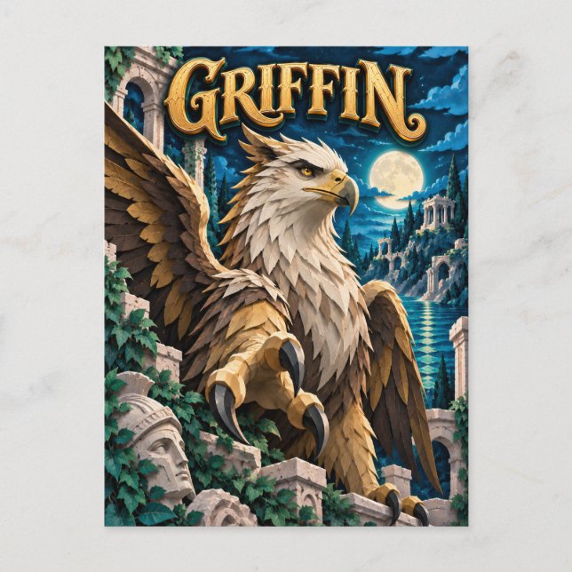 Griffin, Pappersklippt Monster Vykort (Framsida)