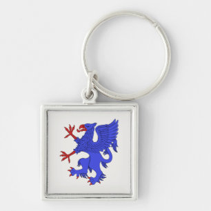 Griffin Rampant Azure Fyrkantig Silverfärgad Nyckelring