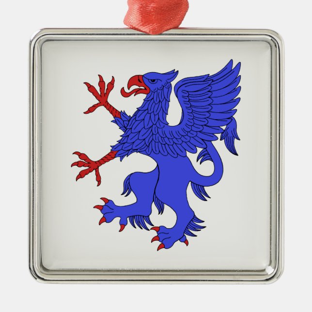 Griffin Rampant Azure Julgransprydnad Metall (Framsidan)