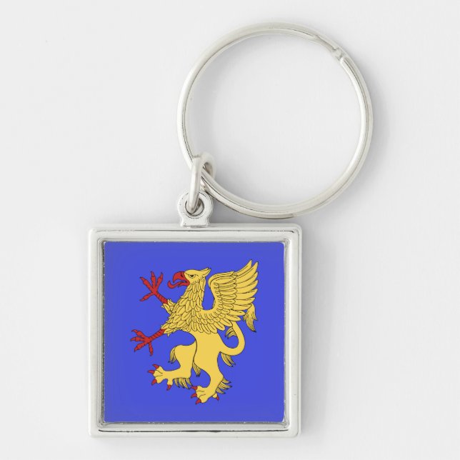 Griffin Rampant eller Fyrkantig Silverfärgad Nyckelring (Framsidan)
