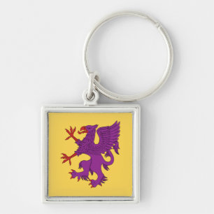 Griffin Rampant Purren Fyrkantig Silverfärgad Nyckelring
