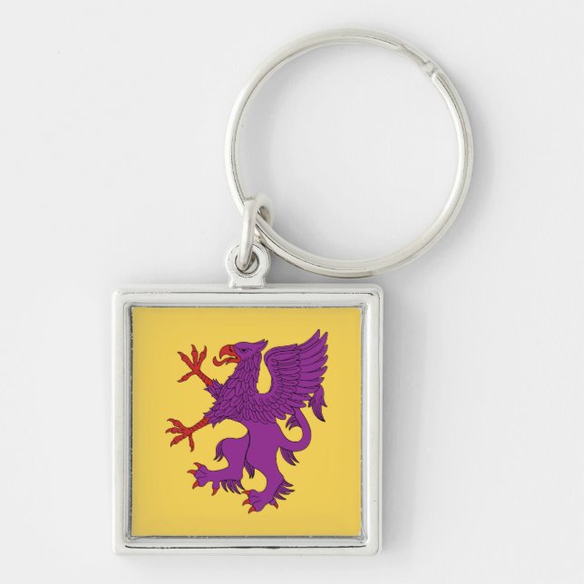 Griffin Rampant Purren Fyrkantig Silverfärgad Nyckelring (Framsidan)