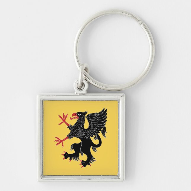 Griffin Rampant Sable Fyrkantig Silverfärgad Nyckelring (Framsidan)