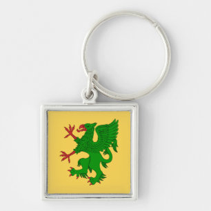 Griffin Rampant Vert Fyrkantig Silverfärgad Nyckelring