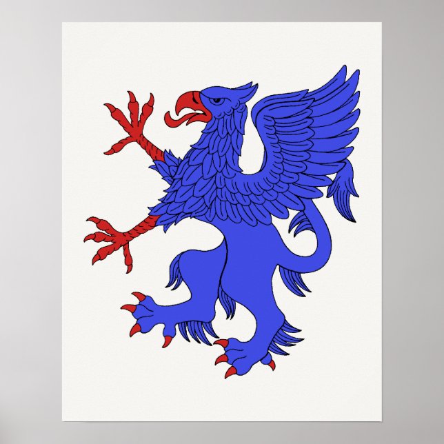 Griffin upprätt stående i blå poster (Framsidan)
