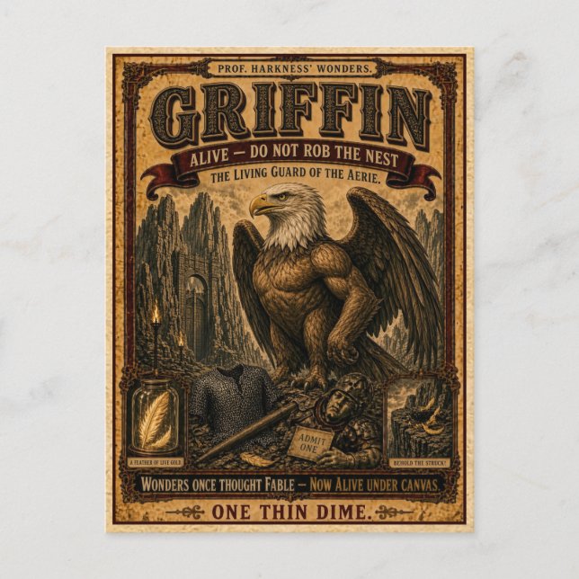 Griffin, Vintage Circus Monster Vykort (Framsida)