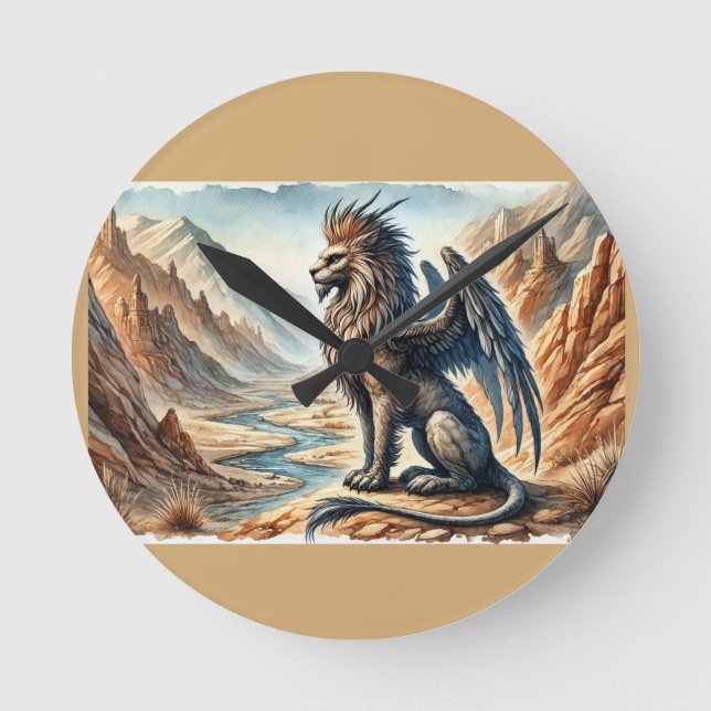 Griffins, Dragons, & Desolate landscapes Rund Klocka (Framsida)