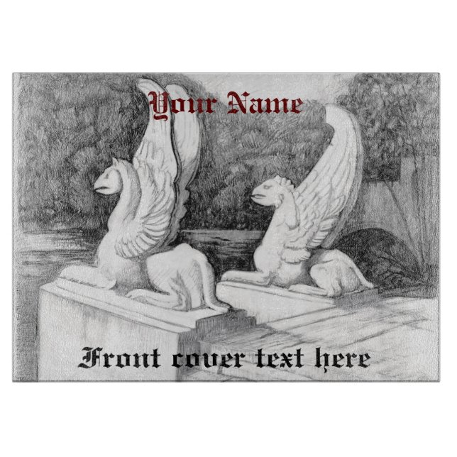 Griffinskulpturer, monokroma pennkonst (Framsidan)