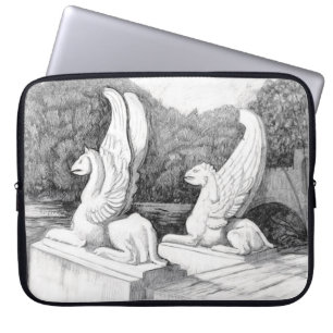 Griffinskulpturer, monokroma pennkonst laptop fodral