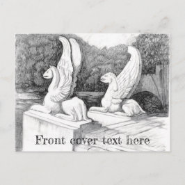 Griffinskulpturer, monokroma pennkonst vykort