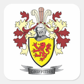 Griffiths Family Crest Jackar om Arm Fyrkantigt Klistermärke