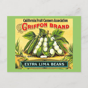 Griffon Brand Vintage Låda etikett Lima Beans Vykort