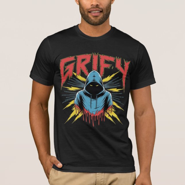Grify Cyber Hacker Art Hooded Rogue Binary Code  T Shirt (Framsida)