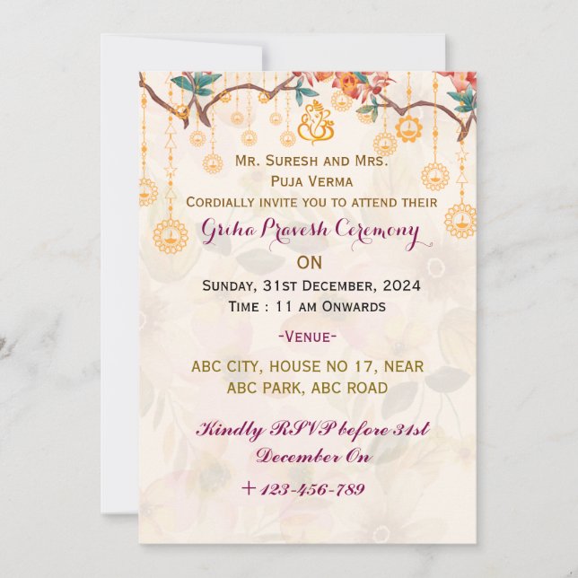 Griha Pravesh-inbjudningar Inbjudningar (Framsida)