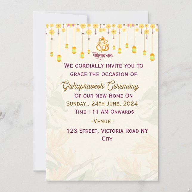 Grihapravesh Ceremony-inbjudningar Inbjudningar (Framsida)
