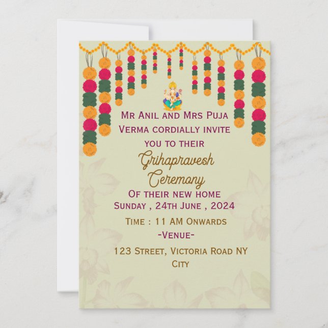Grihapravesh Ceremony-inbjudningar Inbjudningar (Framsida)