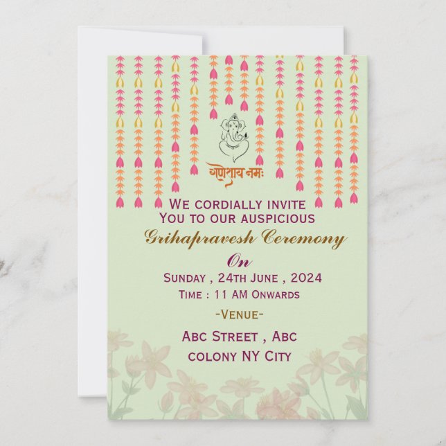 Grihapravesh Ceremony-inbjudningar Inbjudningar (Framsida)