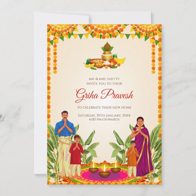 Grihapravesh inbjudan & Gruhapravesham inbjudninga (Framsida)