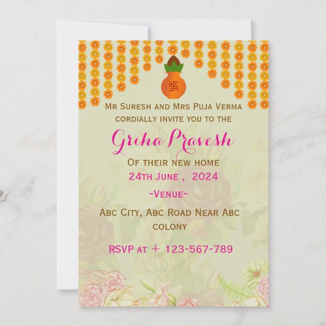 Grihapravesh-inbjudningar Inbjudningar (Framsida)