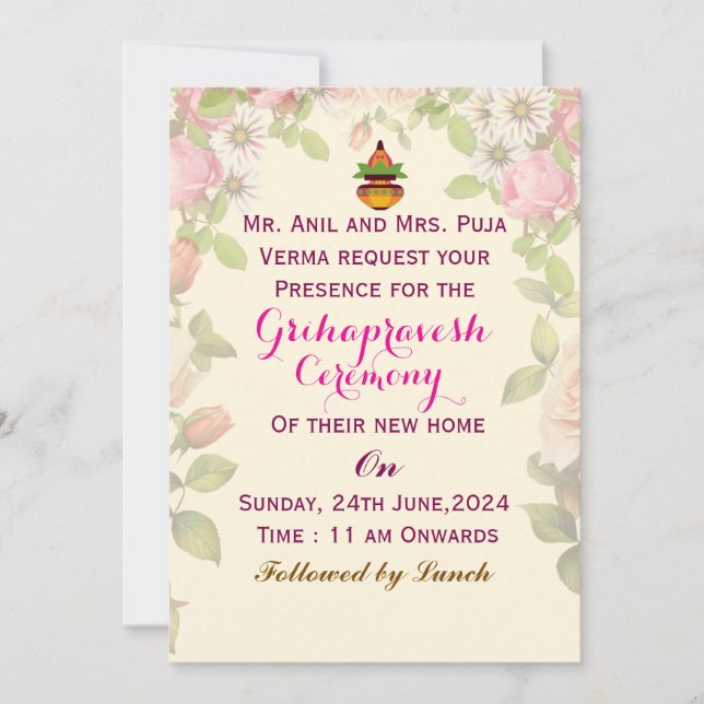 Grihapravesh Invitations  Inbjudningar (Framsida)