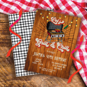 Grill and Chill BBQ Woodcut Retro Födelsedagsfest Inbjudningar