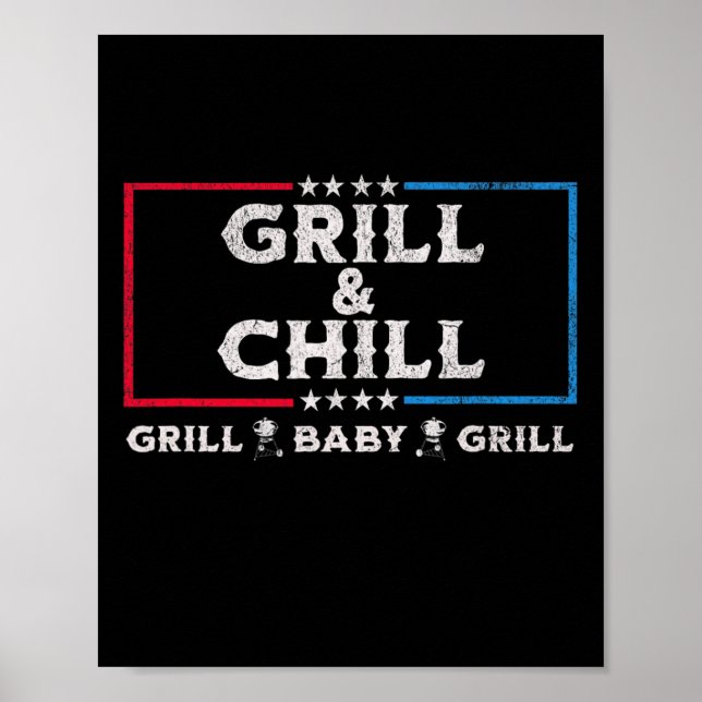 Grill and Chill Funny Sarcastic Val Bq Poster (Framsidan)